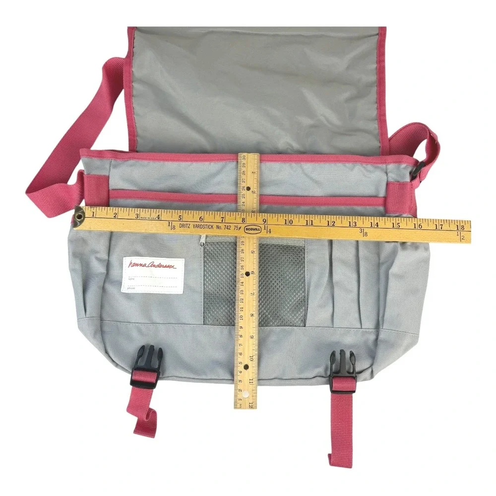 Hanna‎ Andersson Kids Owl Messenger Backpack Book Bag Gray Pink Adj Strap School